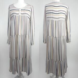 Xirena Striped Tiered Long Sleeve Midi Dress Size Small